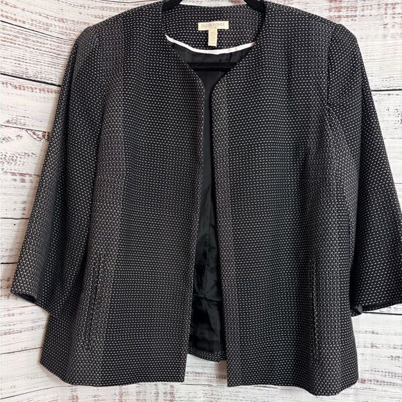 Eileen Fisher jacket Womens Sz M P tweed open Neck Blazer cotton Woven Patterns - Picture 3 of 10